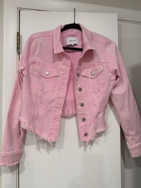 Pink Cropped Denim Jacket
